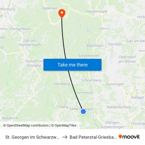 St. Georgen Im Schwarzwald to Bad Peterstal-Griesbach map