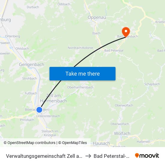 Verwaltungsgemeinschaft Zell am Harmersbach to Bad Peterstal-Griesbach map