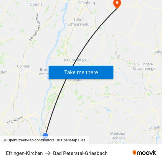 Efringen-Kirchen to Bad Peterstal-Griesbach map