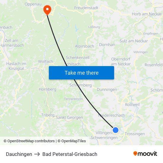 Dauchingen to Bad Peterstal-Griesbach map