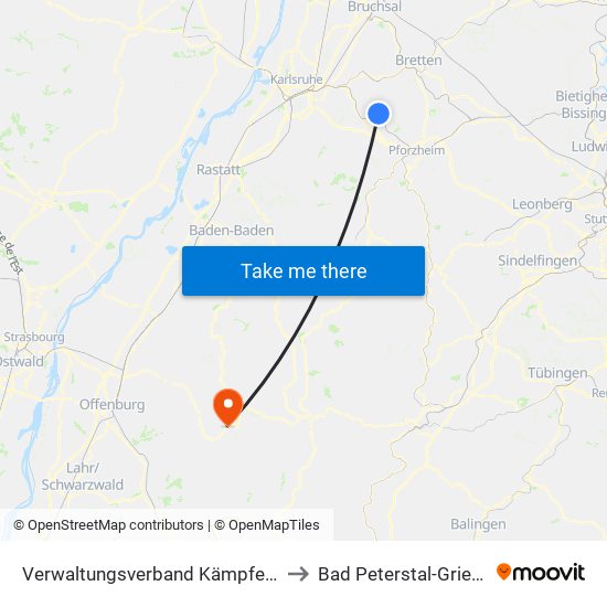 Verwaltungsverband Kämpfelbachtal to Bad Peterstal-Griesbach map