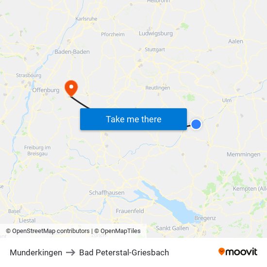 Munderkingen to Bad Peterstal-Griesbach map