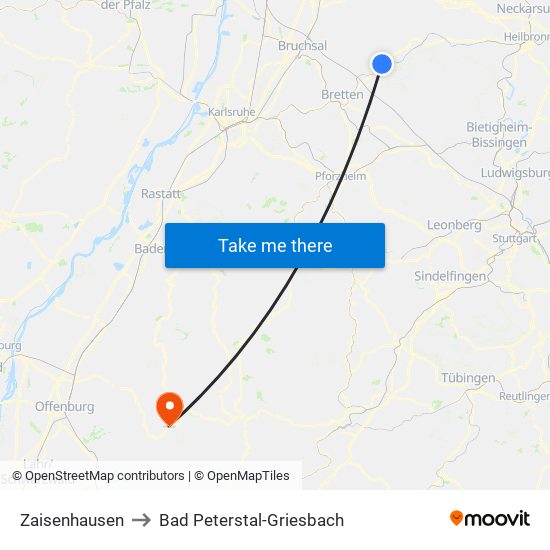 Zaisenhausen to Bad Peterstal-Griesbach map