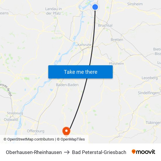 Oberhausen-Rheinhausen to Bad Peterstal-Griesbach map