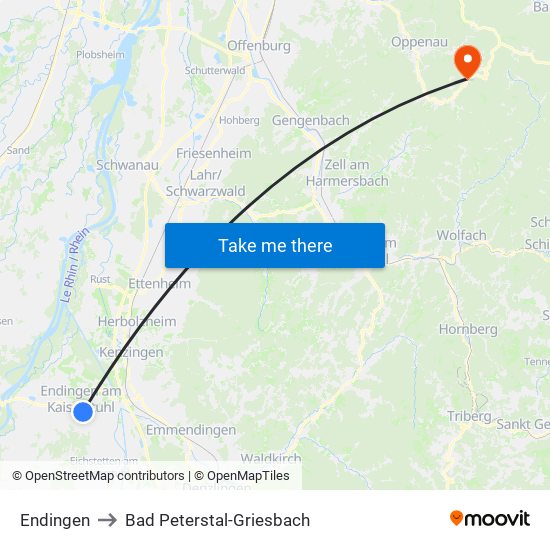 Endingen to Bad Peterstal-Griesbach map