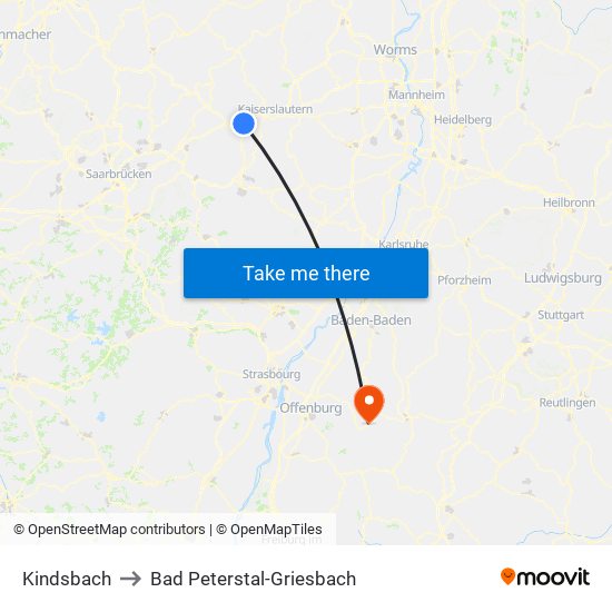 Kindsbach to Bad Peterstal-Griesbach map