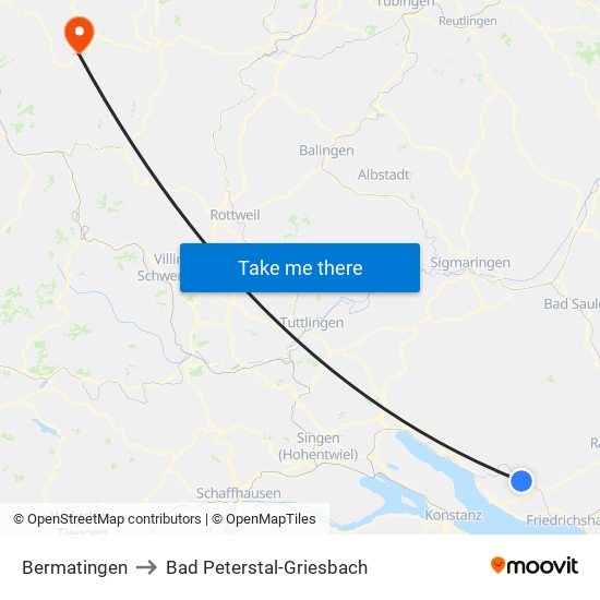 Bermatingen to Bad Peterstal-Griesbach map