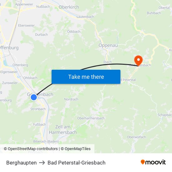 Berghaupten to Bad Peterstal-Griesbach map