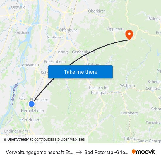 Verwaltungsgemeinschaft Ettenheim to Bad Peterstal-Griesbach map