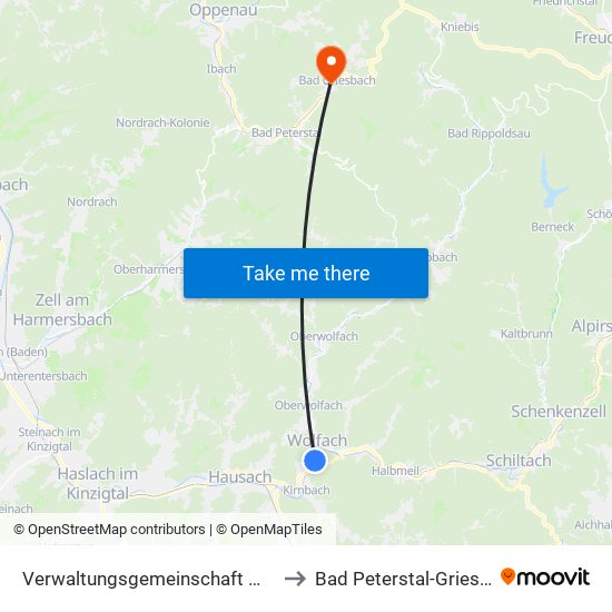 Verwaltungsgemeinschaft Wolfach to Bad Peterstal-Griesbach map