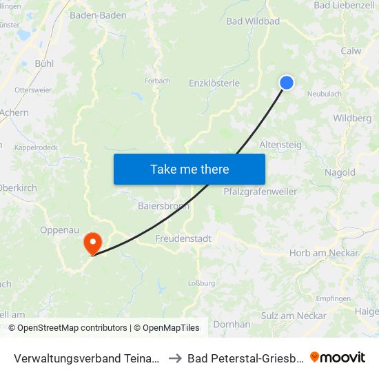 Verwaltungsverband Teinachtal to Bad Peterstal-Griesbach map