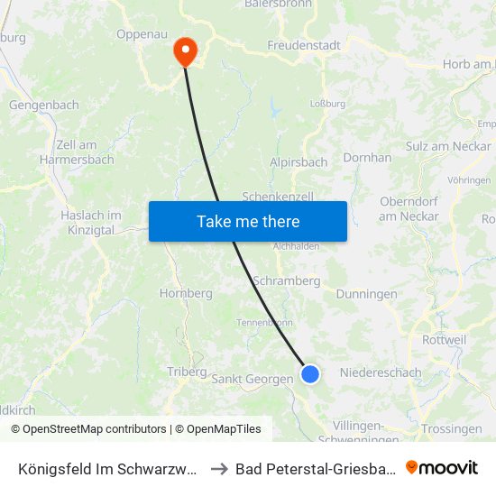 Königsfeld Im Schwarzwald to Bad Peterstal-Griesbach map