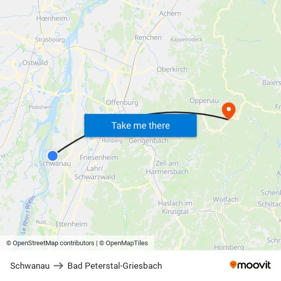 Schwanau to Bad Peterstal-Griesbach map