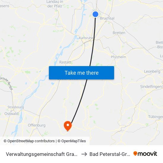 Verwaltungsgemeinschaft Graben-Neudorf to Bad Peterstal-Griesbach map