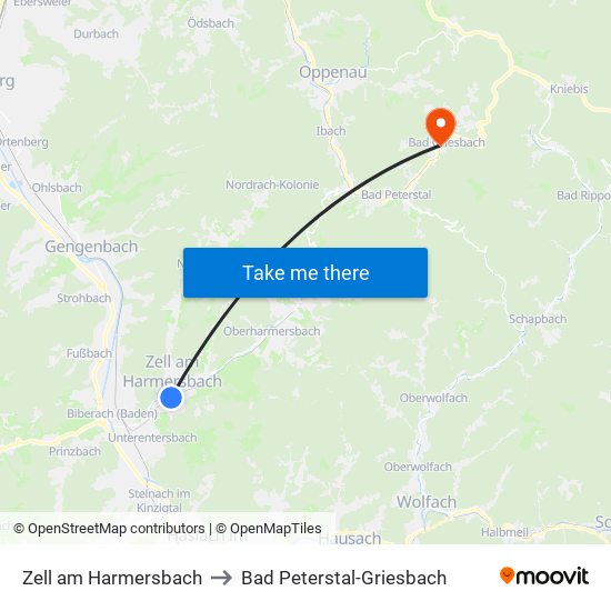 Zell am Harmersbach to Bad Peterstal-Griesbach map