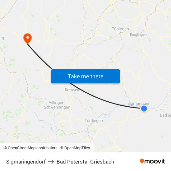 Sigmaringendorf to Bad Peterstal-Griesbach map