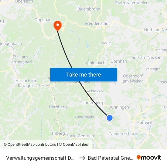 Verwaltungsgemeinschaft Dunningen to Bad Peterstal-Griesbach map