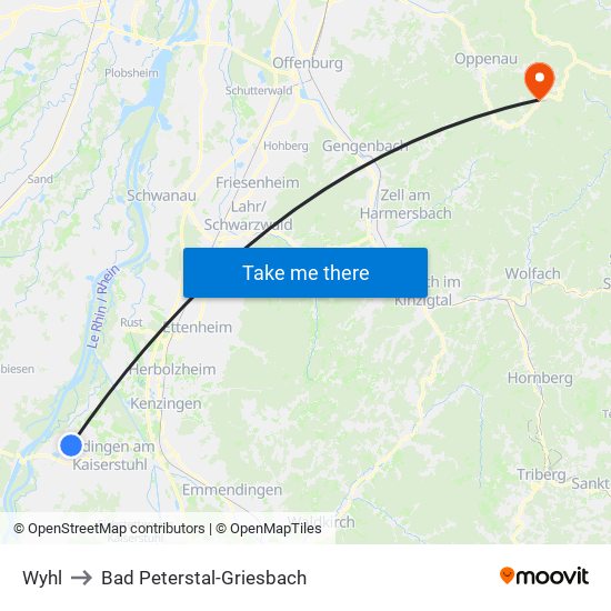 Wyhl to Bad Peterstal-Griesbach map