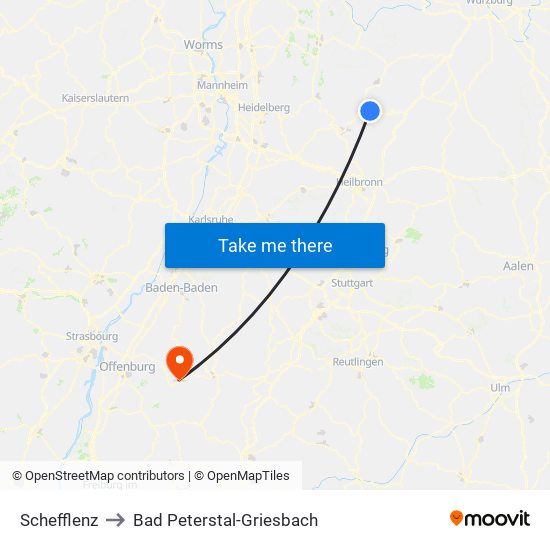 Schefflenz to Bad Peterstal-Griesbach map