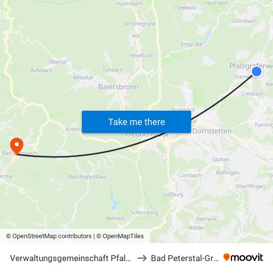 Verwaltungsgemeinschaft Pfalzgrafenweiler to Bad Peterstal-Griesbach map