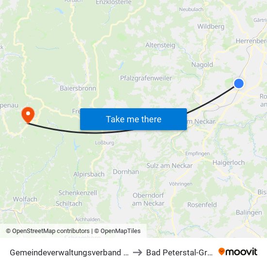 Gemeindeverwaltungsverband Oberes Gäu to Bad Peterstal-Griesbach map