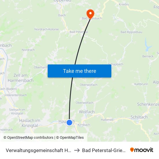 Verwaltungsgemeinschaft Hausach to Bad Peterstal-Griesbach map