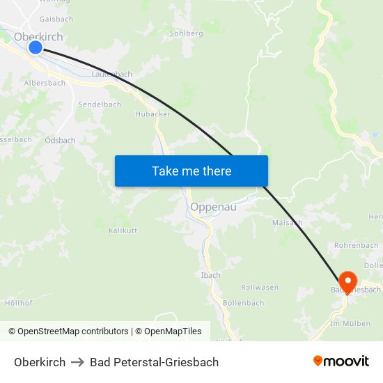Oberkirch to Bad Peterstal-Griesbach map