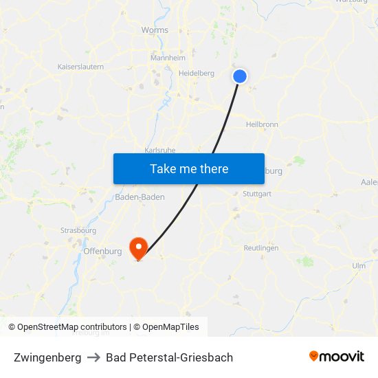 Zwingenberg to Bad Peterstal-Griesbach map