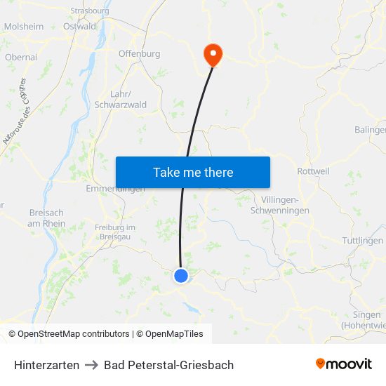 Hinterzarten to Bad Peterstal-Griesbach map