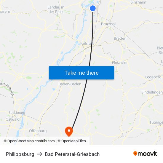 Philippsburg to Bad Peterstal-Griesbach map