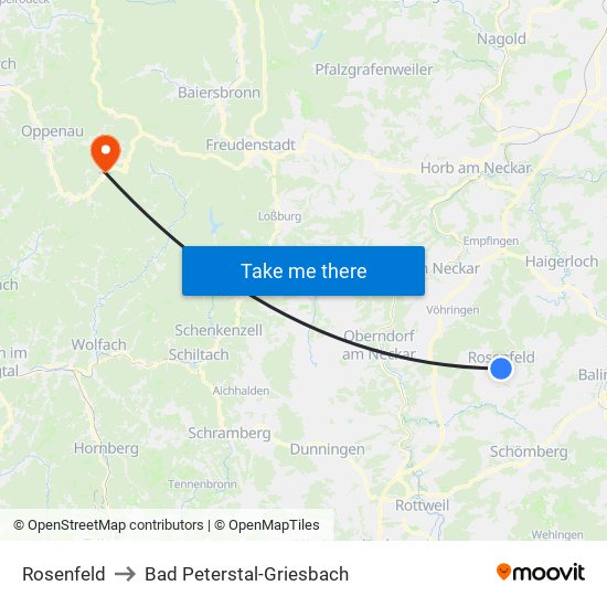 Rosenfeld to Bad Peterstal-Griesbach map