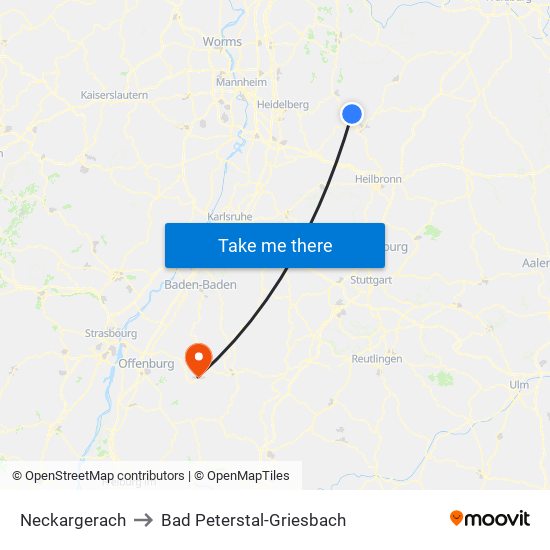 Neckargerach to Bad Peterstal-Griesbach map