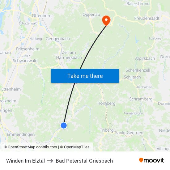 Winden Im Elztal to Bad Peterstal-Griesbach map