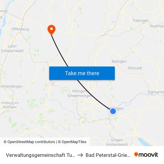 Verwaltungsgemeinschaft Tuttlingen to Bad Peterstal-Griesbach map