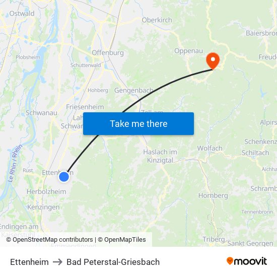 Ettenheim to Bad Peterstal-Griesbach map