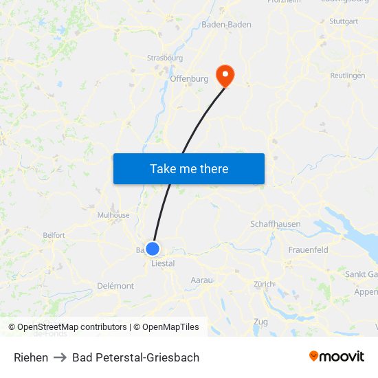 Riehen to Bad Peterstal-Griesbach map