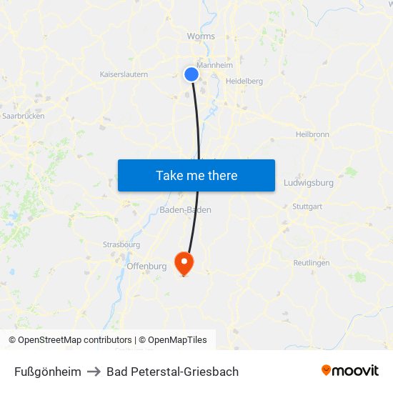 Fußgönheim to Bad Peterstal-Griesbach map