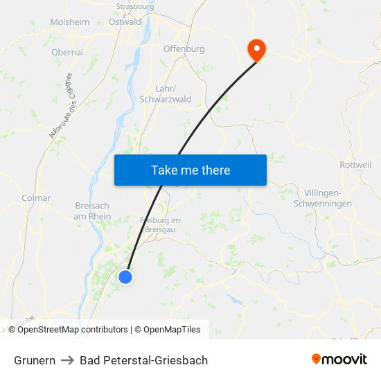 Grunern to Bad Peterstal-Griesbach map