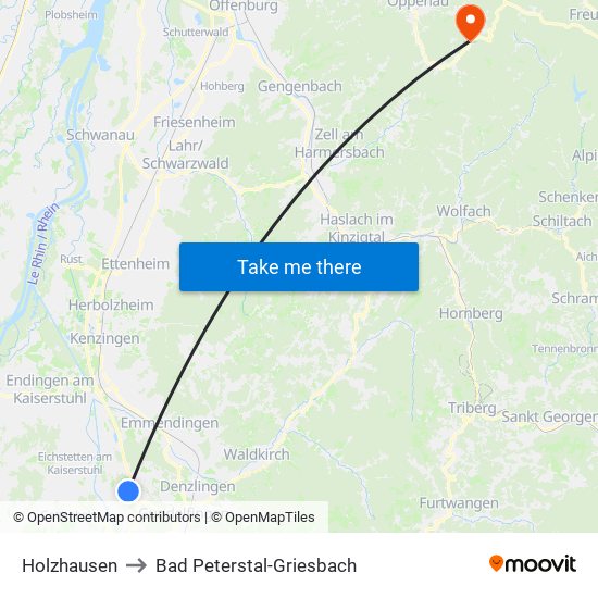 Holzhausen to Bad Peterstal-Griesbach map