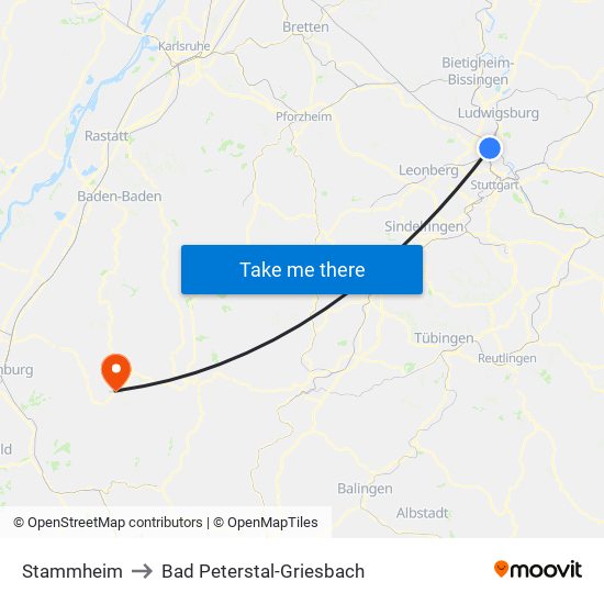 Stammheim to Bad Peterstal-Griesbach map