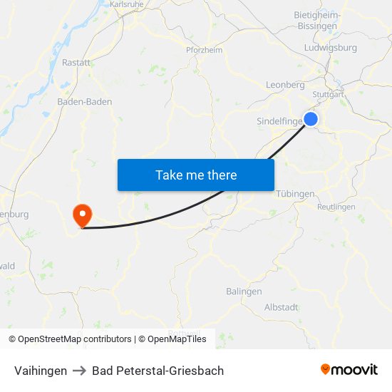 Vaihingen to Bad Peterstal-Griesbach map