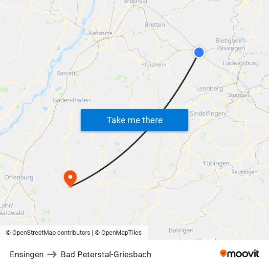 Ensingen to Bad Peterstal-Griesbach map