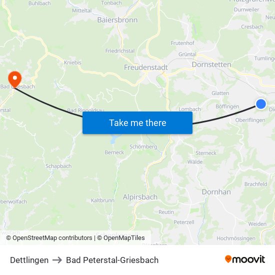 Dettlingen to Bad Peterstal-Griesbach map