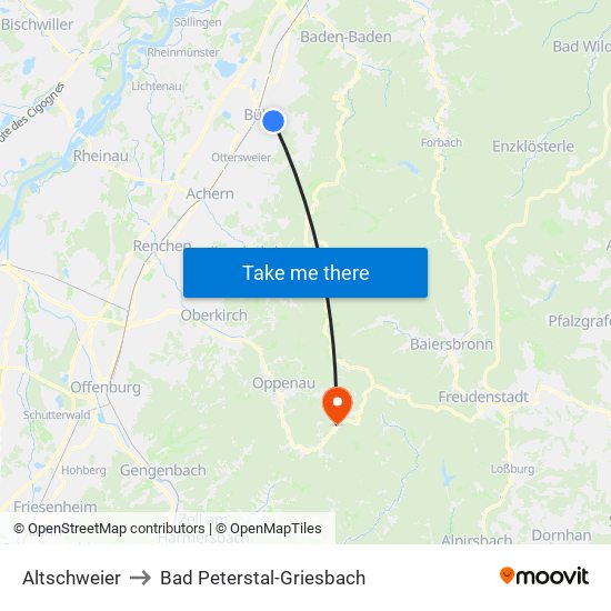 Altschweier to Bad Peterstal-Griesbach map