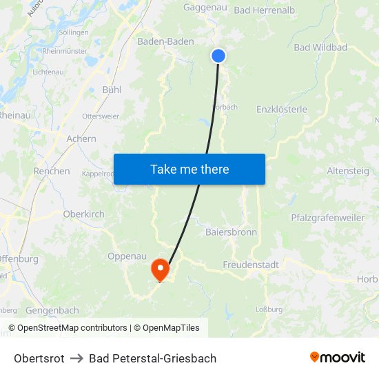 Obertsrot to Bad Peterstal-Griesbach map