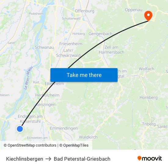 Kiechlinsbergen to Bad Peterstal-Griesbach map