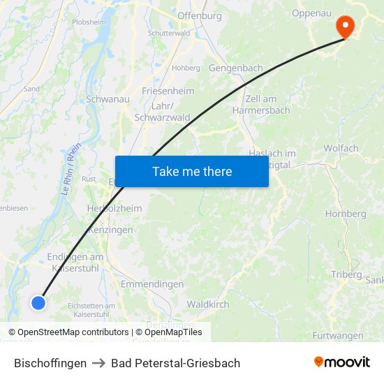 Bischoffingen to Bad Peterstal-Griesbach map