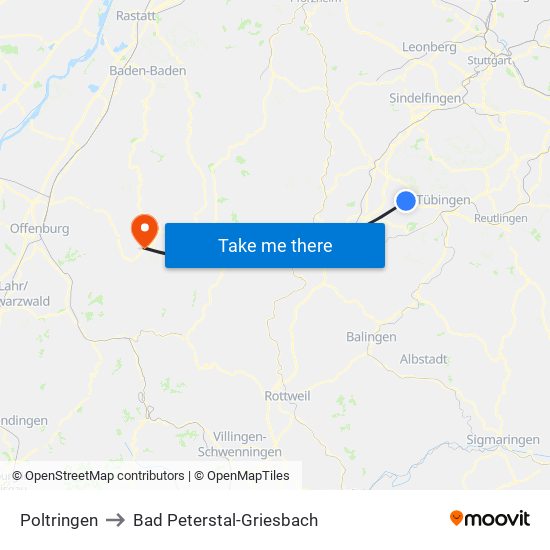 Poltringen to Bad Peterstal-Griesbach map