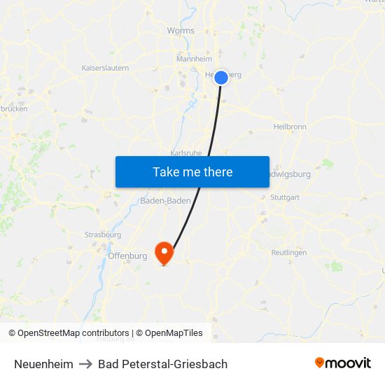 Neuenheim to Bad Peterstal-Griesbach map