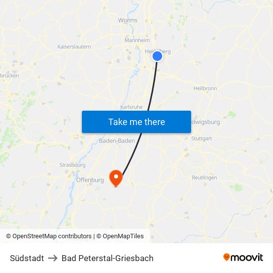 Südstadt to Bad Peterstal-Griesbach map